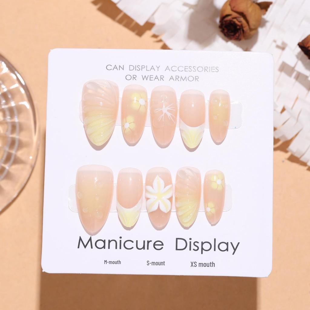 Dewdrop Spring Almond Nude 3D Water Drop Gradient Flower Nail Stickers