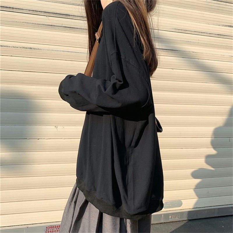 Plus Size Women's White Black Loose Sweatshirts Spring Summer Autumn Hoodie Round Collar Long Sleeve Pullover Tops