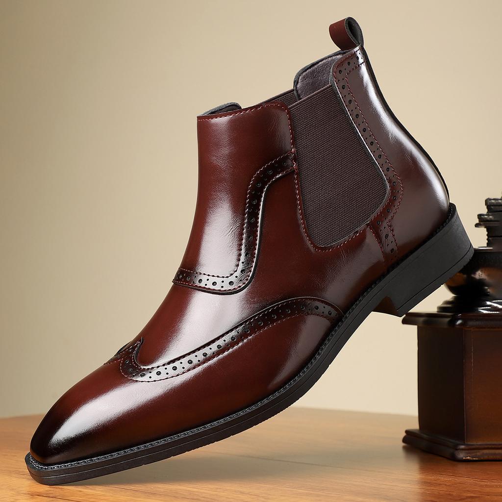 Winter Designer New Men's Pointed Toe Business Leather Casual Chelsea Ankle Boot Male Brogues High Top Shoes Zapatos Hombre