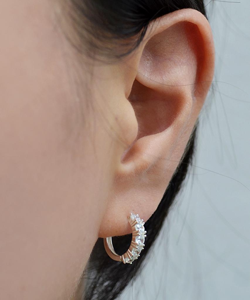47Bag 925 Silver Tennis One-Touch Cubic Ring Earrings