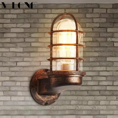 Ретро светодиодный настенный светильник LOFT, уличный, железный, водонепроницаемый, стеклянный, настенный светильник для балкона, двора, двери, виллы, ресторана, светильник