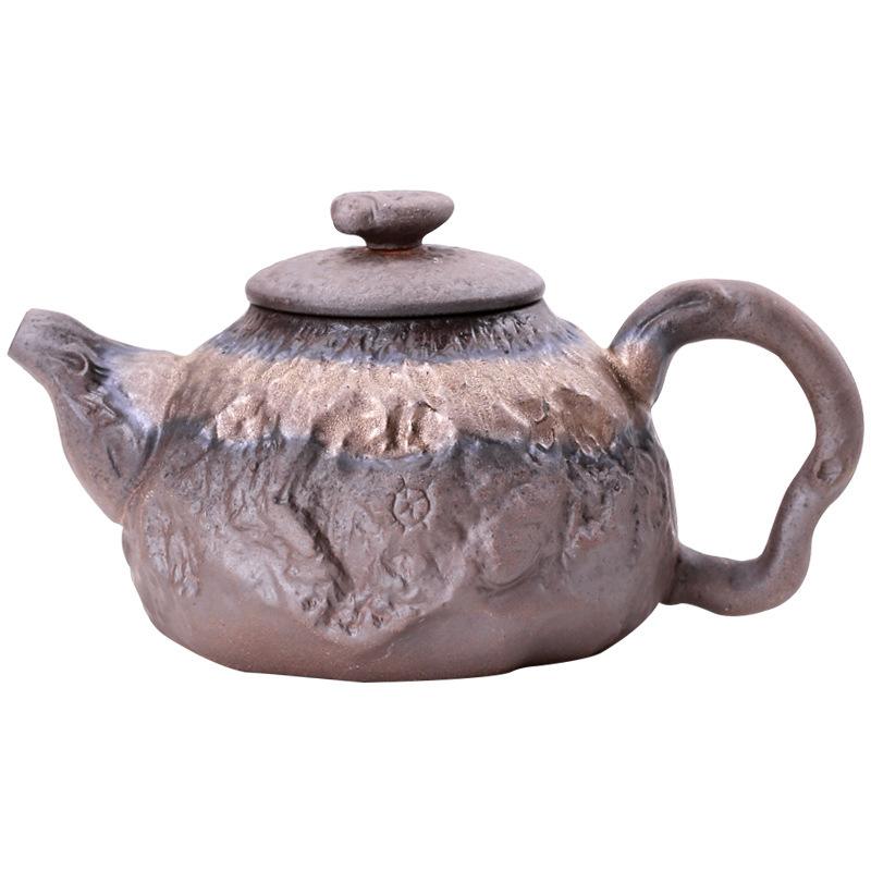 200ml Vintage Coarse Pottery Teapot with Gilded Tree Stump Design for Home Use Kung Fu Tea Set