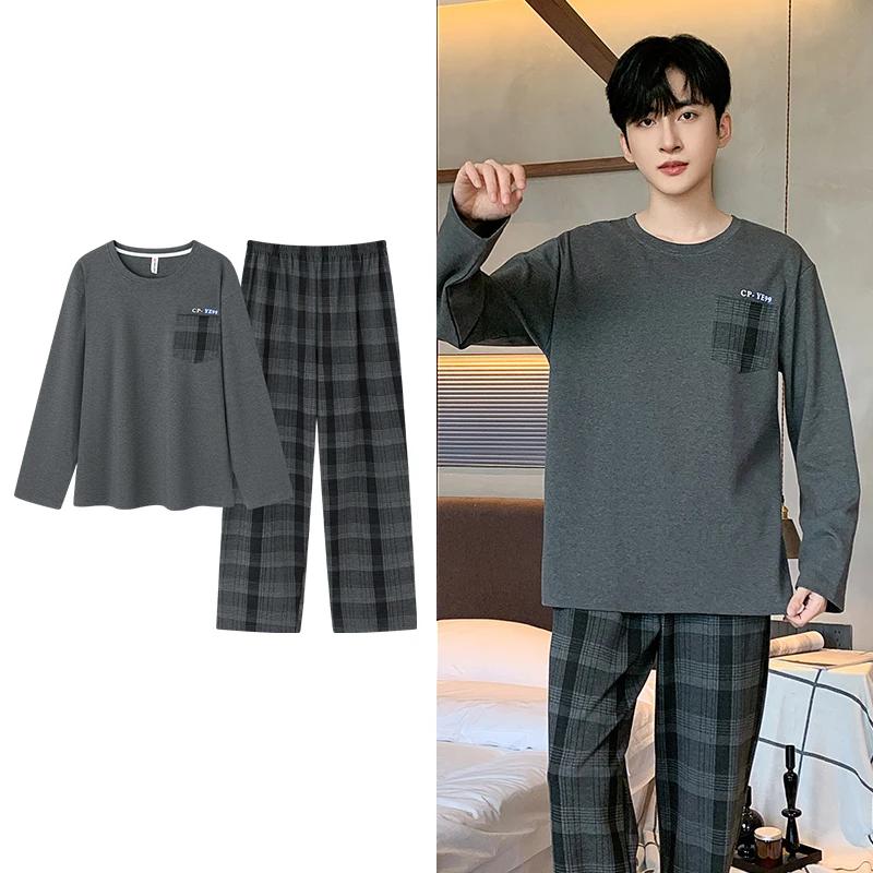 Hjorteutskrift Elegant pyjamassett for mann Høst Vinter Mote Myk bomull Herre Loungewear Komfortabelt nattøy