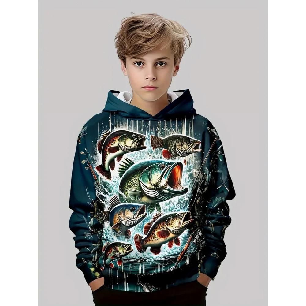 Boy Clothes Fishing Print Children's Hoodies Loose Casual Child Sweatshirt Fashion Tops Outdoor Comfortable Children's Clothing