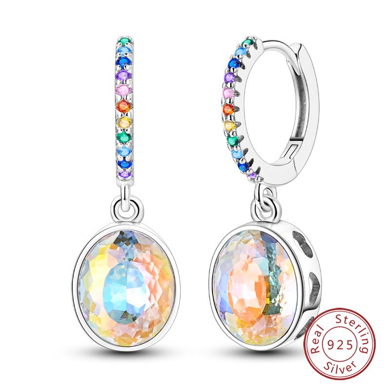 Hoop Earrings 925 Silver Starlight Crystal Circular Snake Bone Hoop Earrings For Women Fashion Birthday Jewelry Gift