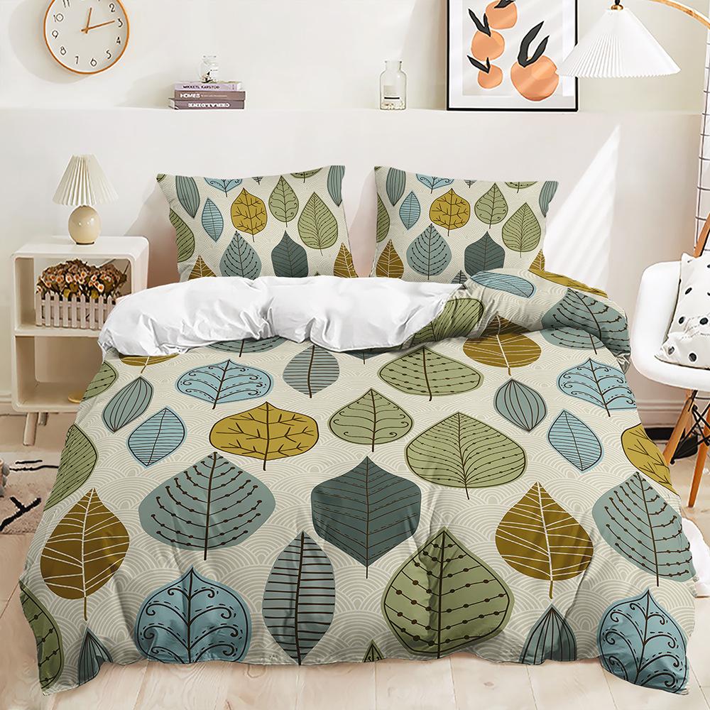 Bed Three-Piece Fallen Leaves Autumn Maple Leaf Quilt Cover 3D Digital Printing Kit