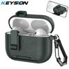 KEYSION with Carabiner Lock Phone Stand Protective Earphone Case for AirPods Pro 3 Pro 2 Soft TPU+PC Shockproof Cover for AirPods 4 3 2 1