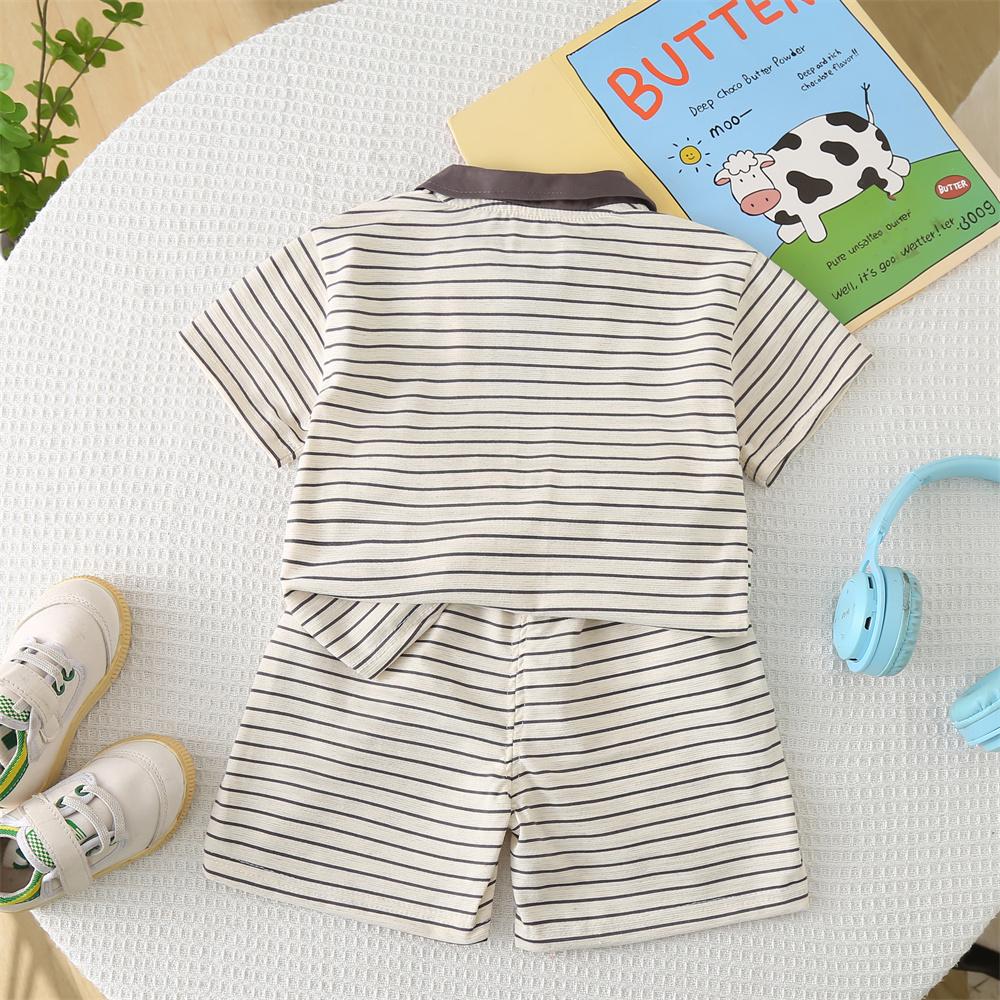 0-5-Year-old Children's Short Sleeved Set Boys' Cartoon Striped POLO shirt Boys' Casual Cute Daily clothes Two-piece set