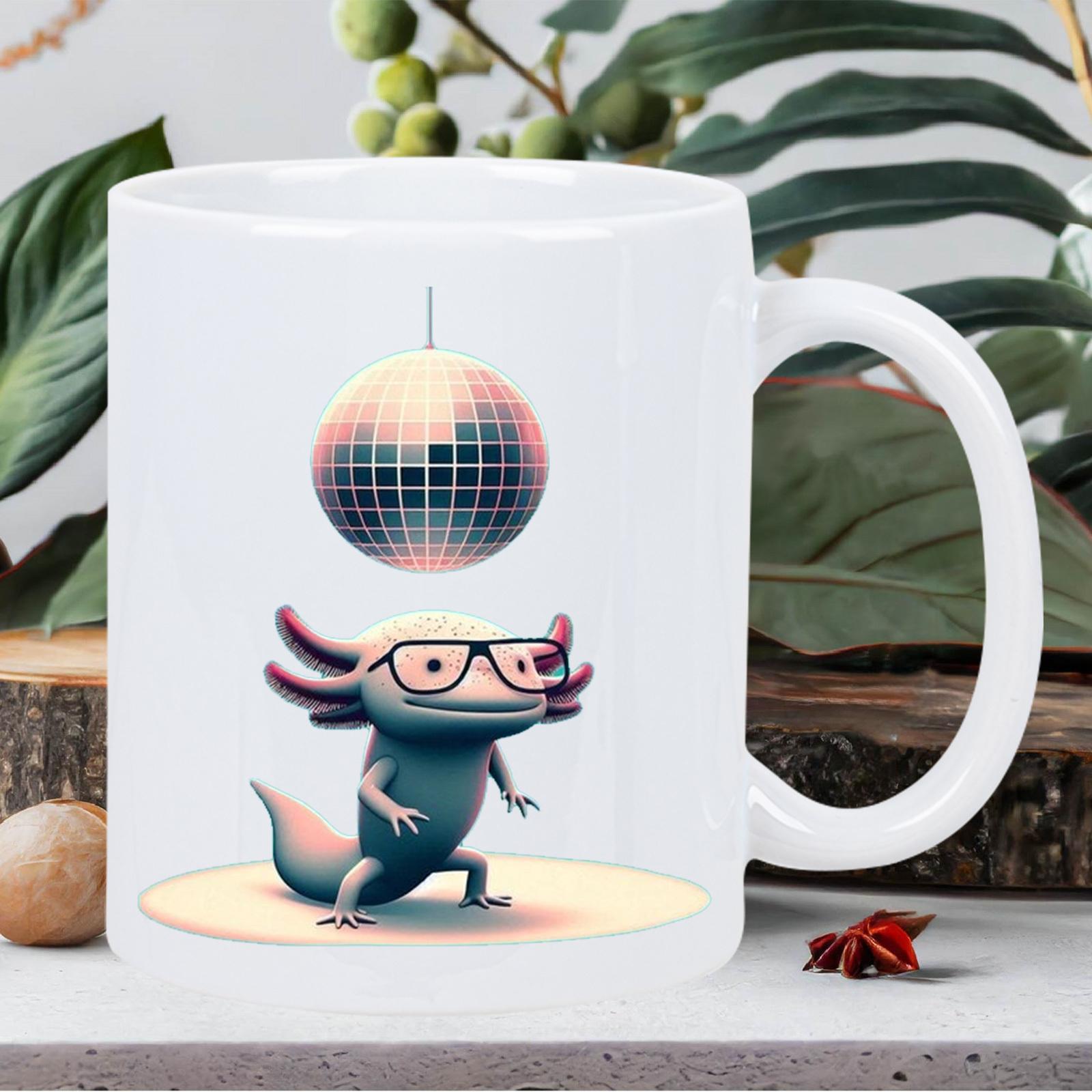 Disco Dancing Monster Ceramic Mug - Retro 70s Disco Party Cup with Dancing Monster, Funky Glasses & Disco Ball Design - White 320ml