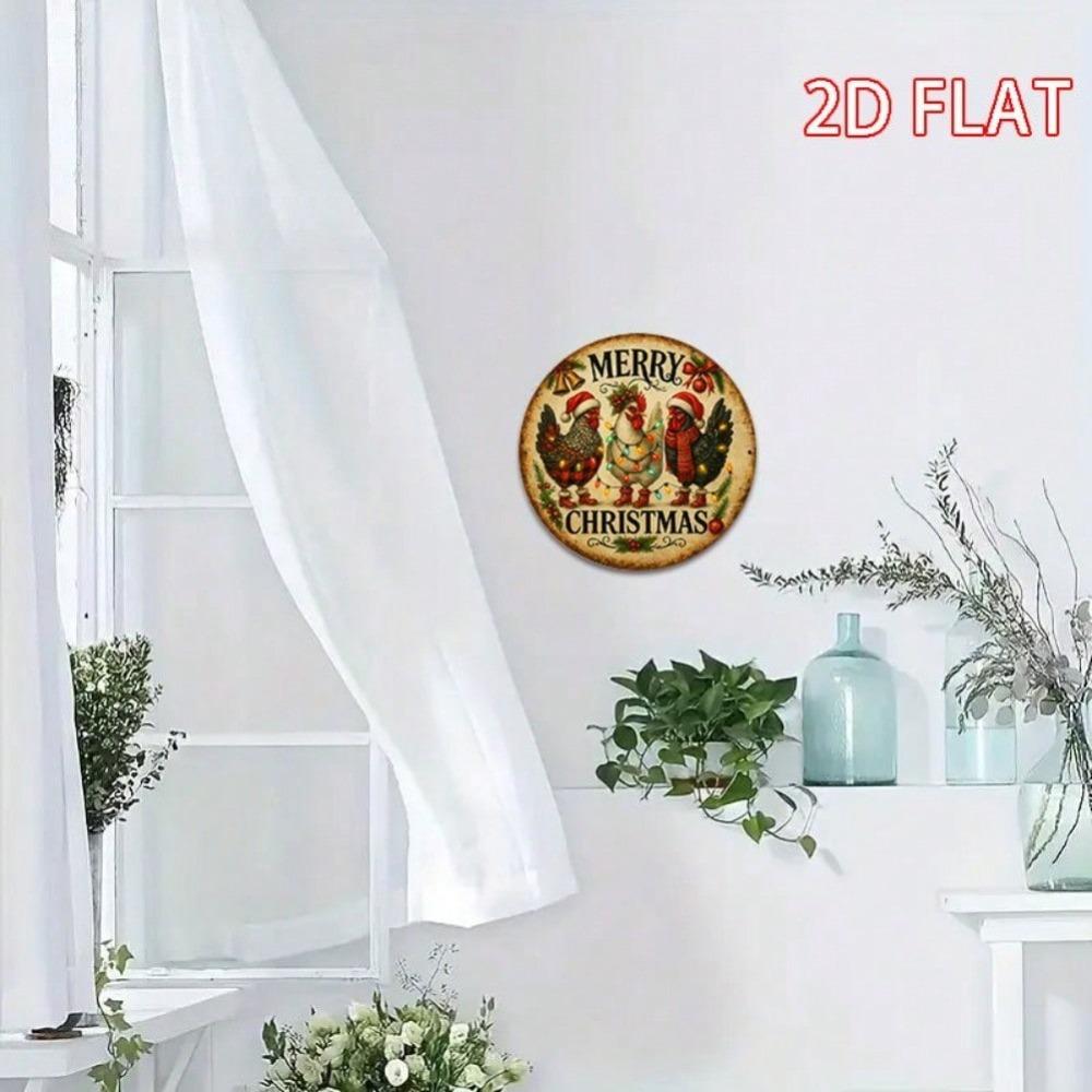 Vintage Christmas Rooster Reindeer Metal Wall Art Sign 8x8 Inch Merry Christmas Decor