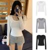 Women's U-Neck Cropped Long-Sleeve T-Shirt - Spring/Autumn Style