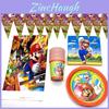 Suministros para Fiesta de Cumpleaños Temática de Super Mario Con Banderines, Vasos y Servilletas Coloridos