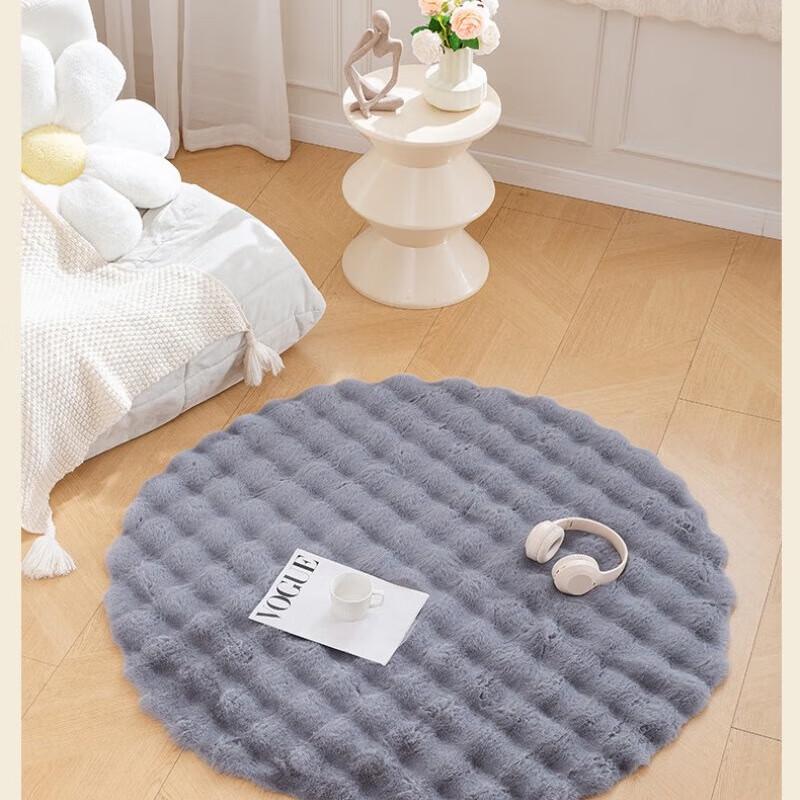 Creamy Bubble Velvet Round Area Rug