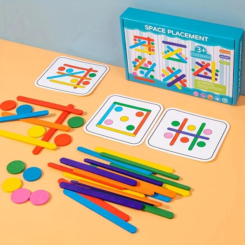 Educational Montessori Math Puzzles for Toddlers - Wooden Match Sticks Travel Game with Teaser Challenges and Benefits Gift