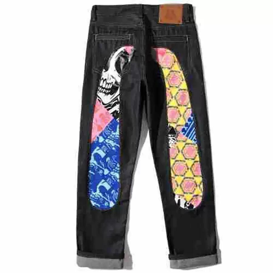 New Japanese Hipster Retro Hip-hop Fashion Print Jeans High Street Leisure Slim Straight Embroidery Y2k Print Stitching Trousers