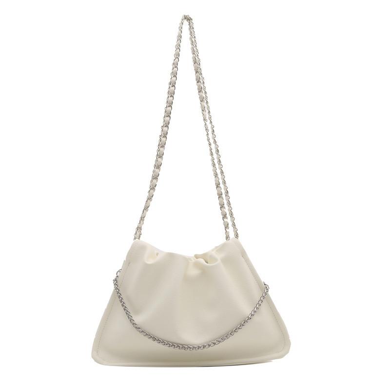 Pu Water Bucket Bag With Wrinkled Design And Chain For Casual Day Use