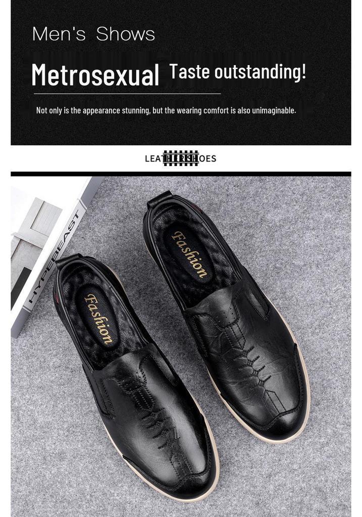 Men's Handmade Slip-on Leather Shoes: Comfortable, Non-slip, Breathable, Soft Sole, Casual Large Size.