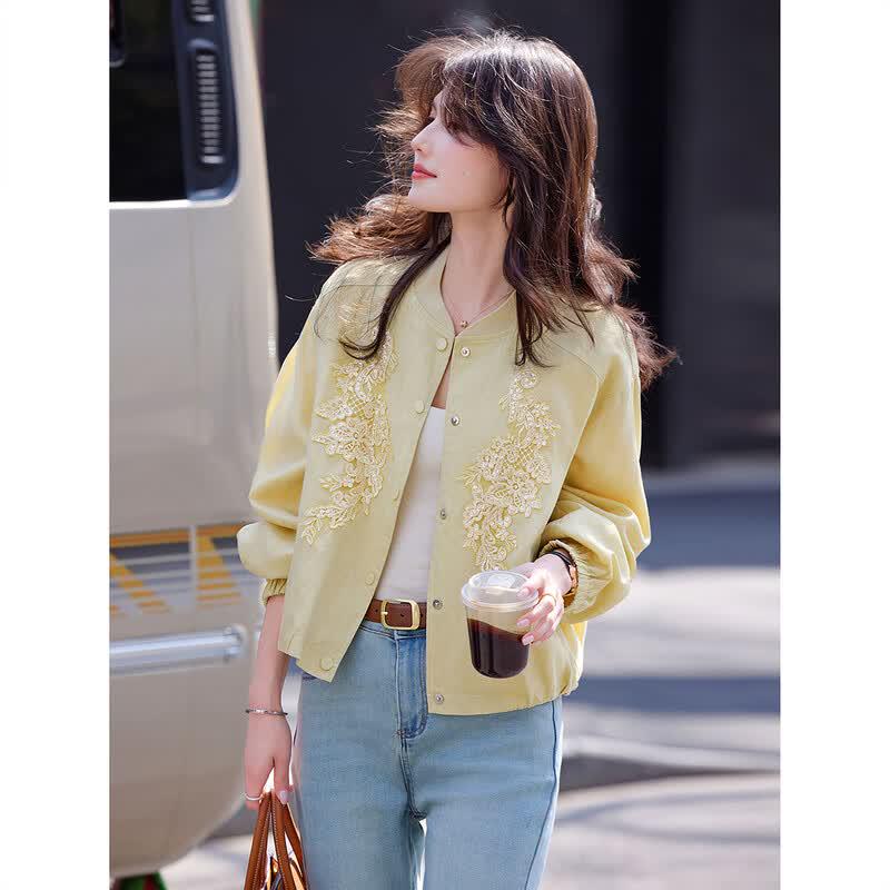 New Chinese Style Embroidered Lyocell-Linen Long Sleeve Coat L