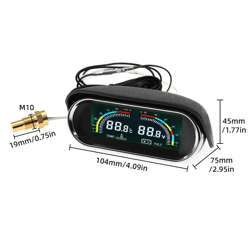 Water Temp Meter Voltage 2in1 0-120℃ Temperature Gauge LCD Indicator with Water Temp Sensor 10mm For Boat Car Motorcycle