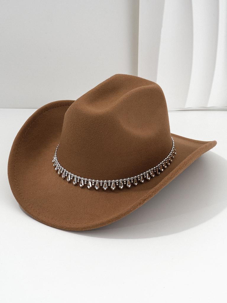 Men & Women Cowboy Hat – Fashionable Diamond Sword Rhinestone Hat Chain – Vintage Gentleman Fedora Jazz Cap