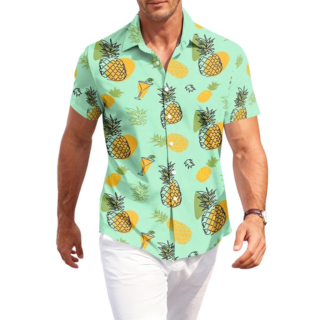 Men's Casual Short Sleeve Button Down Shirt Loose Fit Printed Tropical Palm Tree Pattern Lightweight Summer Beach Shirt