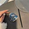 [Elegant Hairpin] Vintage Blue Enamel Hairpin - Elegant Alloy Floral Hair Accessory | For Women and Girls, Ideal for Valentine's Day, Polished Finish