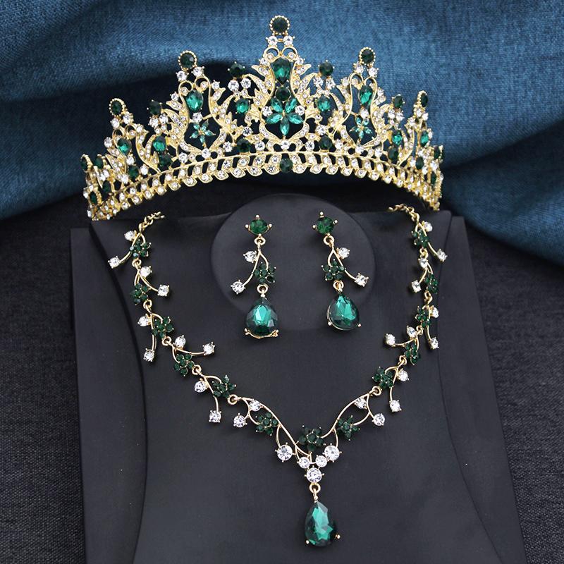 

Комплекты свадебных украшений с цветочным кристаллом для женщин, комплект из 3 предметов, диадемы и ожерелья, серьги, свадебная корона, аксессуары для невесты