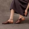 Women's New Spring/Summer Pointed Silk Cowhide Leather Embroidered Middle Heel Large Headed Muller Slippers