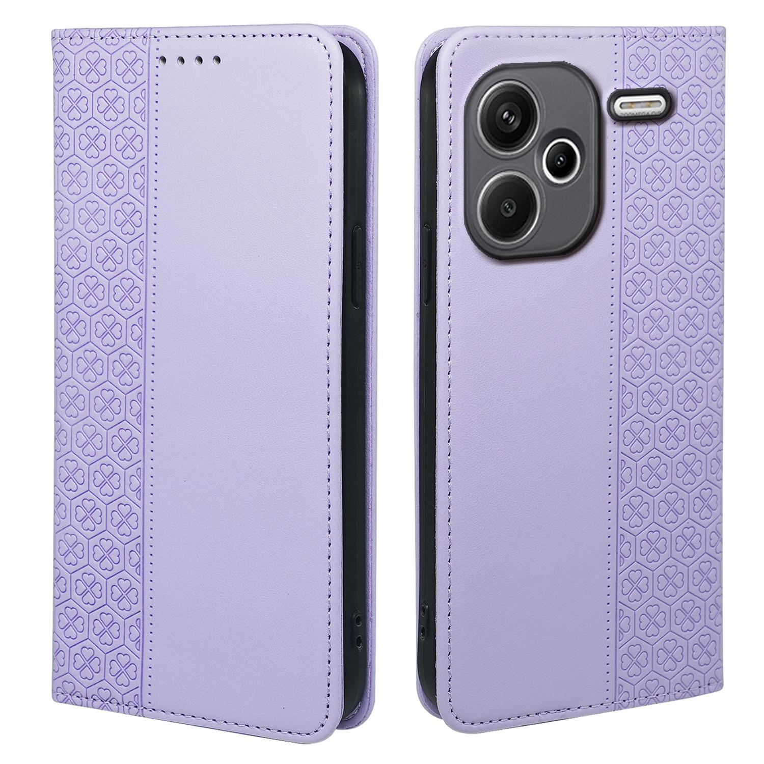

For Xiaomi Redmi Note 13 Pro+ 5G Case Four Leaf Clover Leather Flip Phone Cover Stand Wallet Light Purple