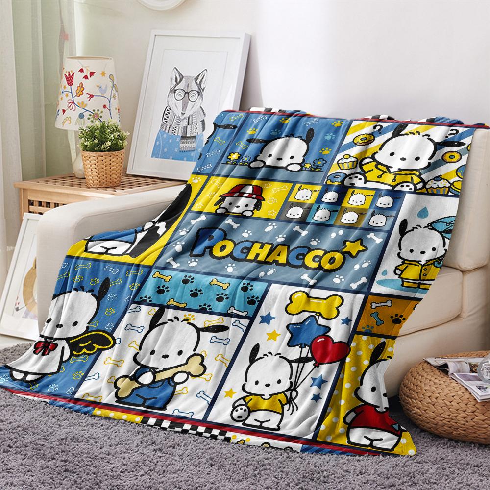 1PC Sanrio Puzzle Print Flannel Blanket, High quality All Seasons, Home Decor, Warmth and Comfort, Perfect for Christmas Gifts
