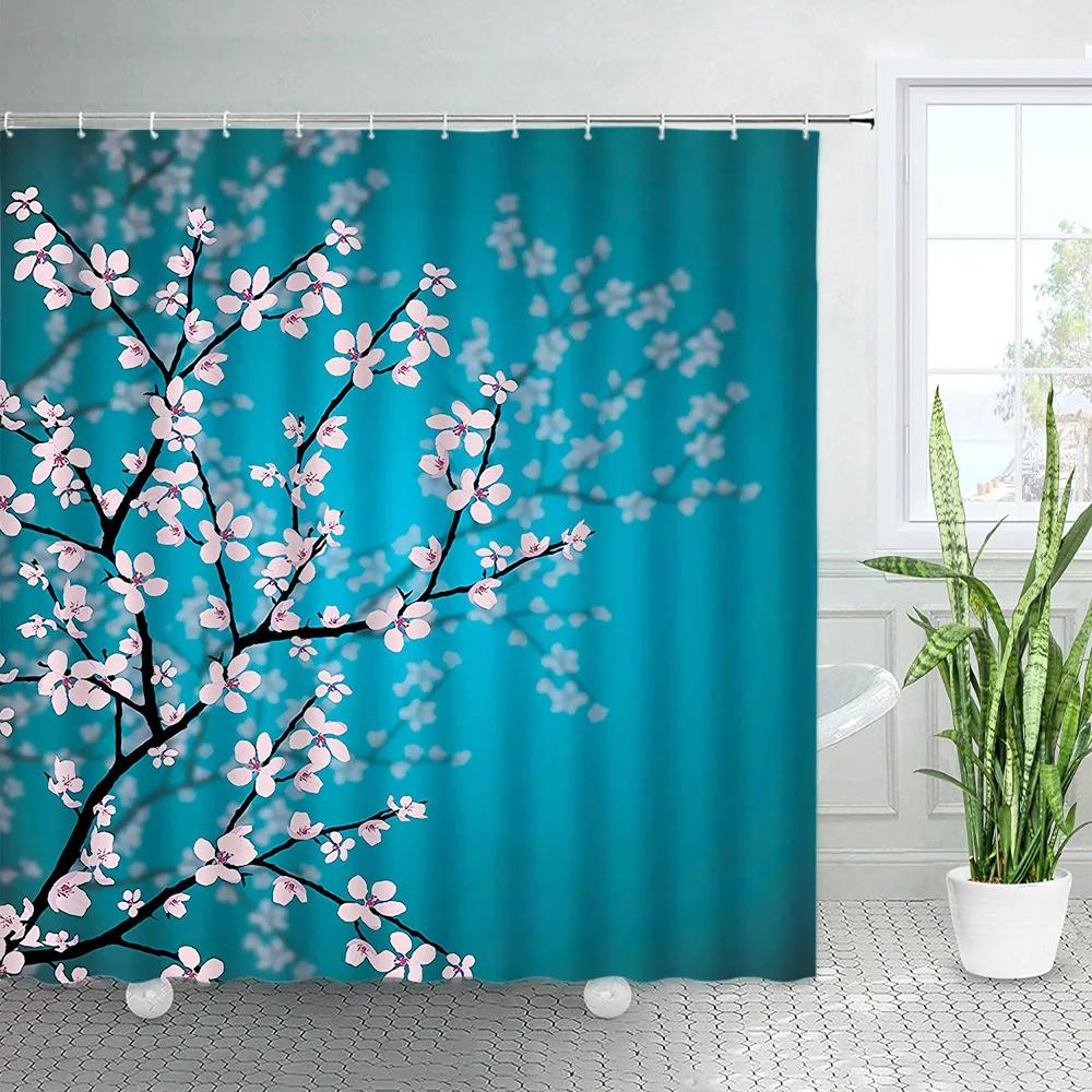 Rustic Flowers Shower Curtains Red Pink Rose Butterfly Sunflower Spring Nature Floral Bath Curtain Set Bathroom Decor with Hooks
