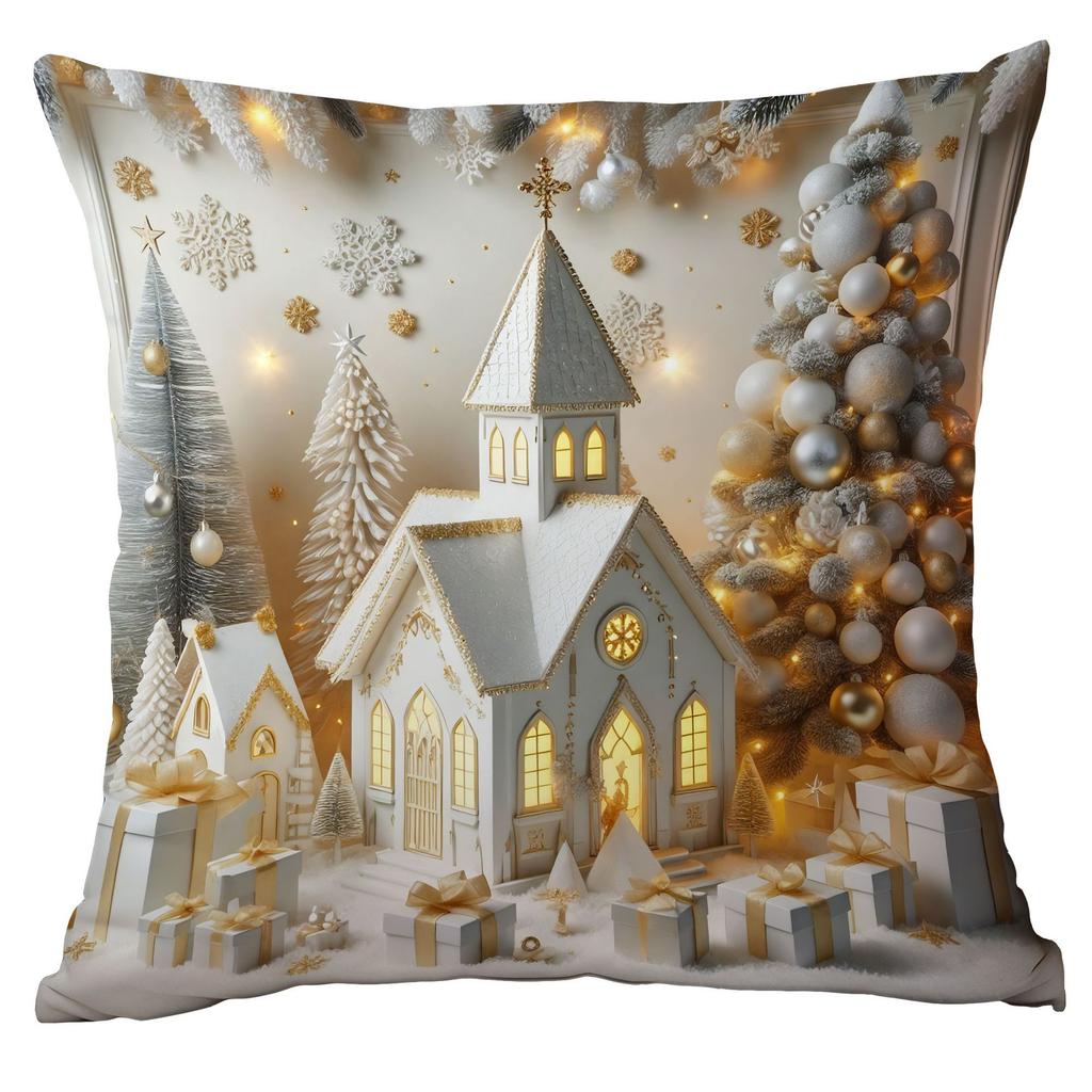1pc Golden Christmas Cushion Cover Snowman Deer Dwarf Durable Cover 2025 New for Home Ornament Xmas New Year Christmas Decor