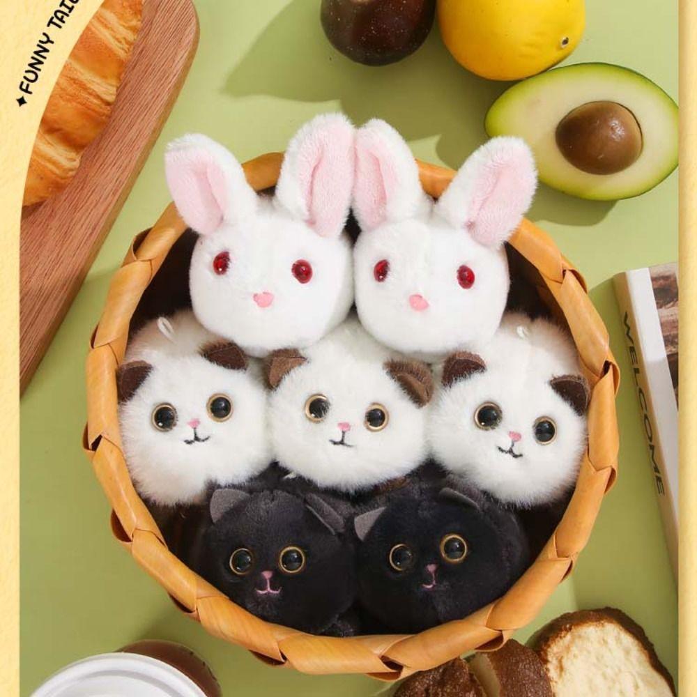 Car Key Chain Plush Blue Cat Pendant Animal Plush Toys Cat Plush Keychain Cat Tail Wagging Keychain