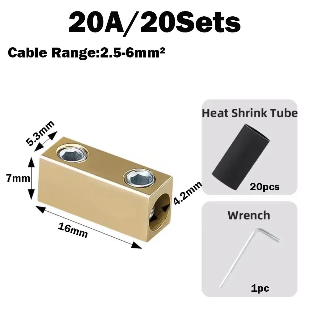10/20Sets Brass Terminal Block with Heat Shrink Tubing 10/20/60/80A 1 In 1 Out High Power Splitter Quick Wire Connector
