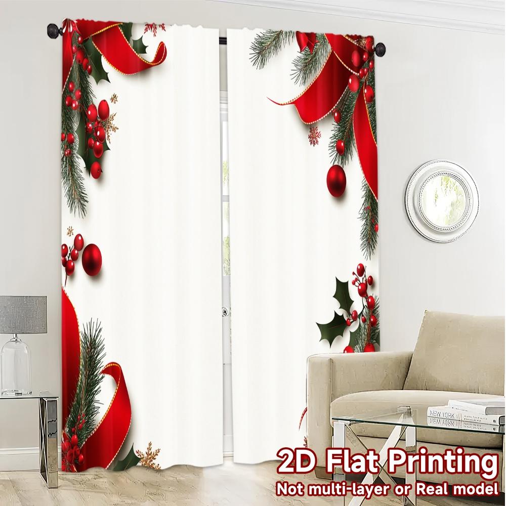 2pcs,Curtains Christmas Bow Holly Berry_a Chic Chic Curtains Prints Light Filtering Curtains All Seasons Perfect for Bedroom,