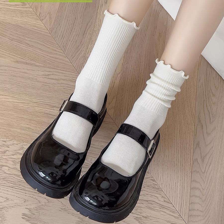 Hong Kong Weisi Spring/Summer Women's Cotton Lettuce Edge Socks - Japanese Style, Breathable, Sweat-Absorbent, Cute Scrunched Design