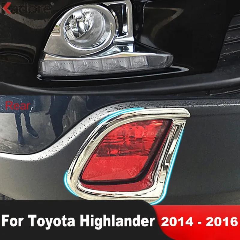 For Toyota Highlander 2014 2015 2016 Chrome Car Front Rear Fog Light Lamp Cover Trim Foglights Foglamp Bezel Trims Accessories
