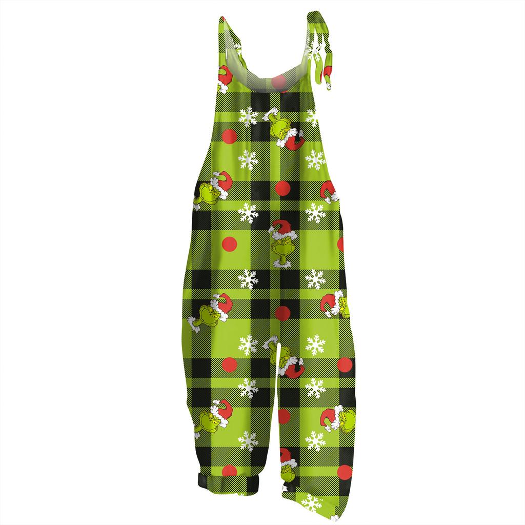 Damski kombinezon z nadrukiem Halloweenowym, casualowy, luźny, vintage, na ramiączkach, bawełniano-lniany