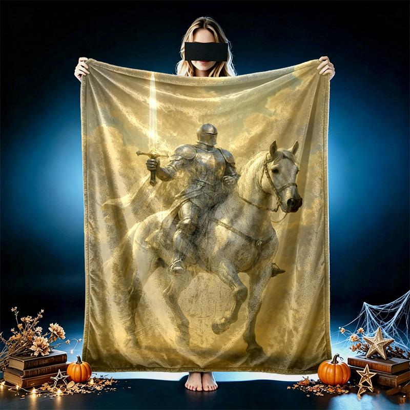 Knight On White Horse Blanket Lightweight Print Throw Blanket For Couch, Bed, Car, A Heartfelt Gift for Your Family and Friends