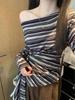 Chic Off-Shoulder Striped Tie-Up Asymmetrical Long-Sleeve T-Shirt for Women