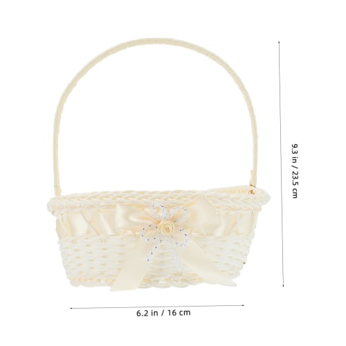 OUNONA Flower Basket, Vegetable Basket, Bread Basket, Mini Laundry Basket with Rhinestone Flowers, Wedding Flower Girl, Rattan, Romantic Flower Basket