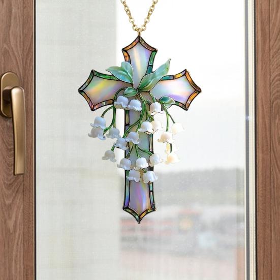 Hand-Painted Lily of The Valley Christian Ornament Acrylic Religious Floral Hanging Pendant for Living Room Easter Baptism Home Church Decor