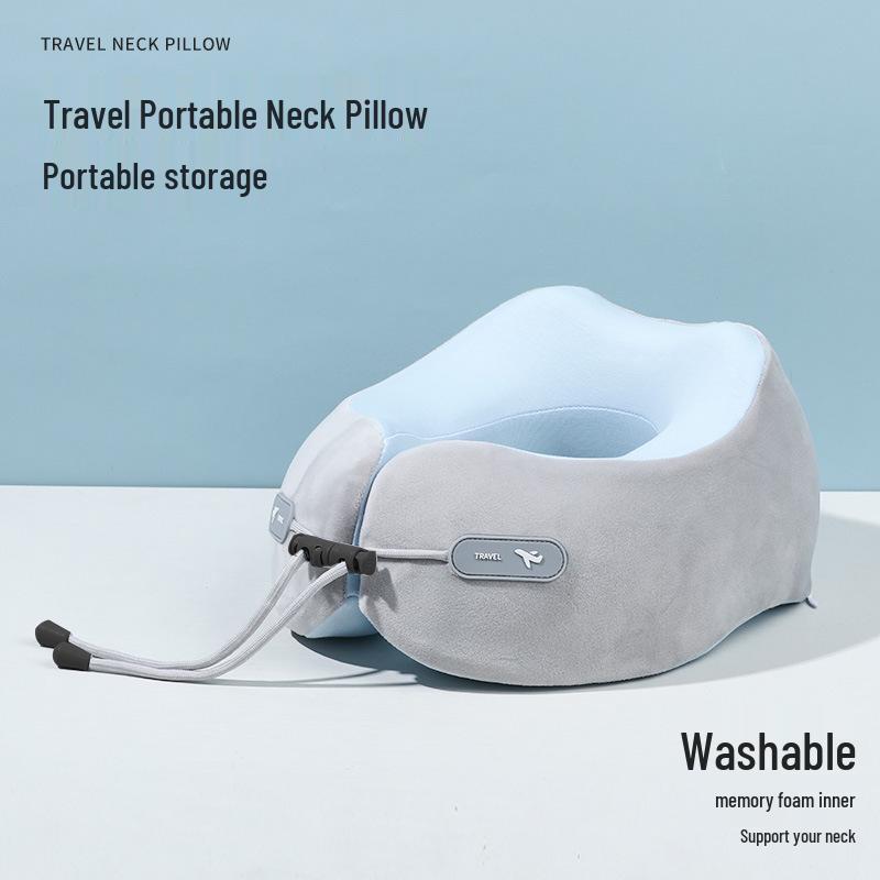 U-Shaped Memory Foam Travel Neck Pillow - Foldable Support for Airplane, Office Nap, with Customizable Logo Option
