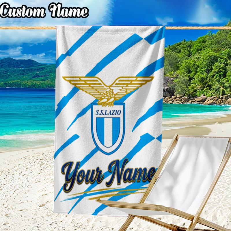 Custom Name Lazio Football Beach Towel - Soft, Ultra-Absorbent Microfiber, Lightweight, Perfect for Beach, Parties, Travel, Camping