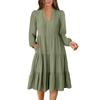 Women's V-Neck Flowing Layered Bohemian Long-sleeved Solid Colour Dress