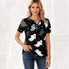 Women's Casual Halloween Print V Neck Short Sleeve Button Front Top Lightweight Comfortable Fit