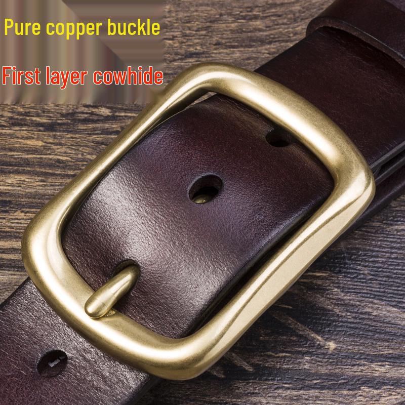 Men's Genuine Leather Pin Buckle Belt - Casual Pure Copper Cowhide Waist Accessory