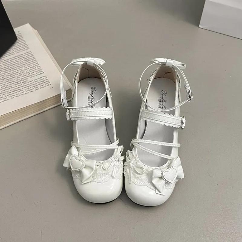 Fashion Cute Japanese Small Leather Shoes Women Sweetheart Story Lace Kitten Heel Single Shoes Mary Jane Shoes Women