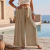 Women High Waist Pleated Wide Leg Pants Cotton Linen Casual Long Trousers with Belt for Relaxed Everyday Wear