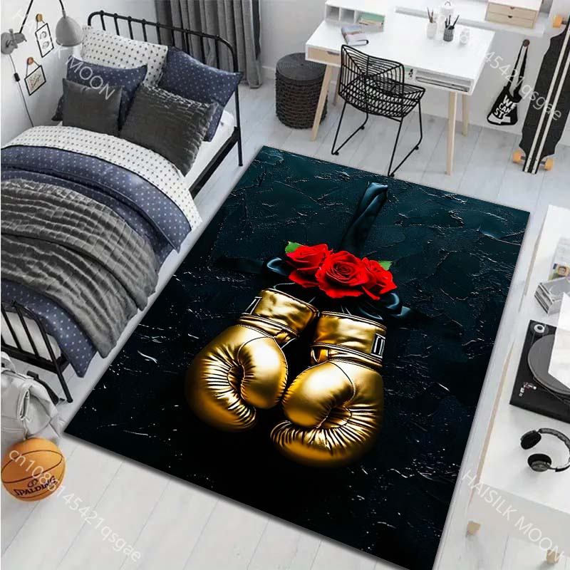 Sports Enthusiasts Boxing Gloves Pattern Carpet for Living Room Bedroom Sofa Home Decor Non-slip Floor Mat Multi-Size Selection